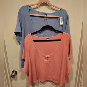 Old Navy Lot Of 2 Women's Scoop Neck Cropped Thermal Waffle Knit Lounge Tops 4X